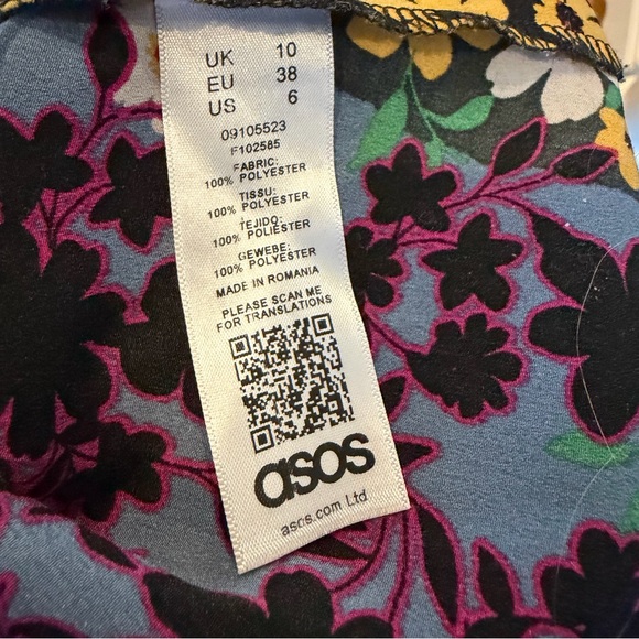 ASOS Floral Midi Dress Patchwork Ditsy Print Puff Sleeve V Neck Womens US 6 - Picture 9 of 12